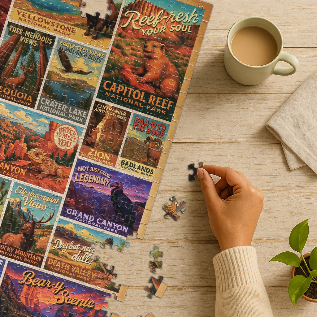 Retro National Parks Puzzle – 500 Pieces, USA-Made Jigsaw – Whimsigo